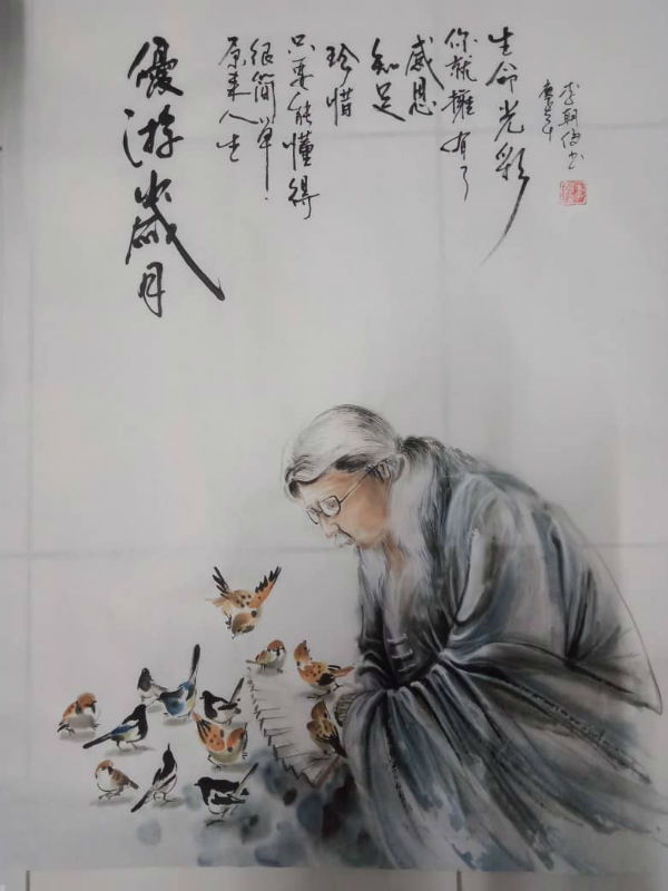 李朝俊“自画”作品,带出疫情期间,更要懂得珍惜、感恩的心态。