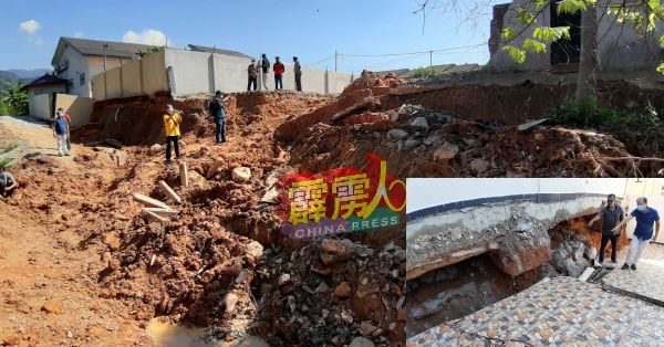 怡保斯里宾花园土地塌陷,河流堆满倾泻而下的泥土。