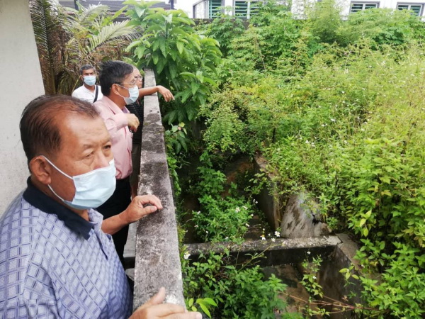 屋后排水沟杂草丛生,引起严重阻塞,是导致沟水滞留主因。