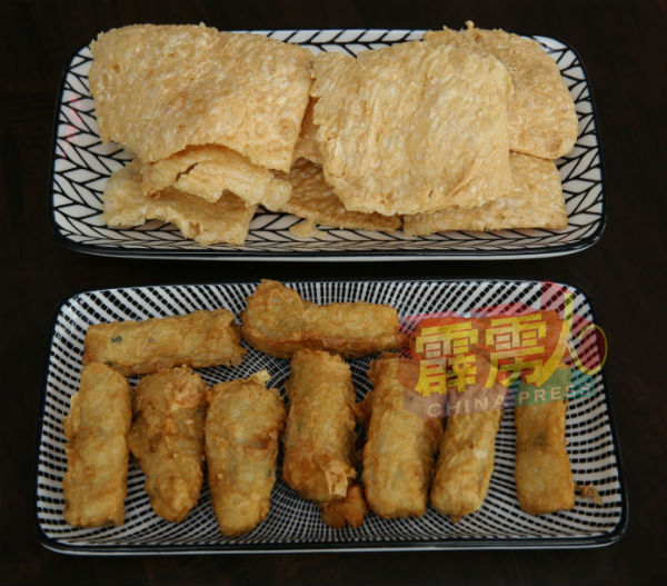 自制的炸腐皮及鱼饼，分开单点也是一种小吃。