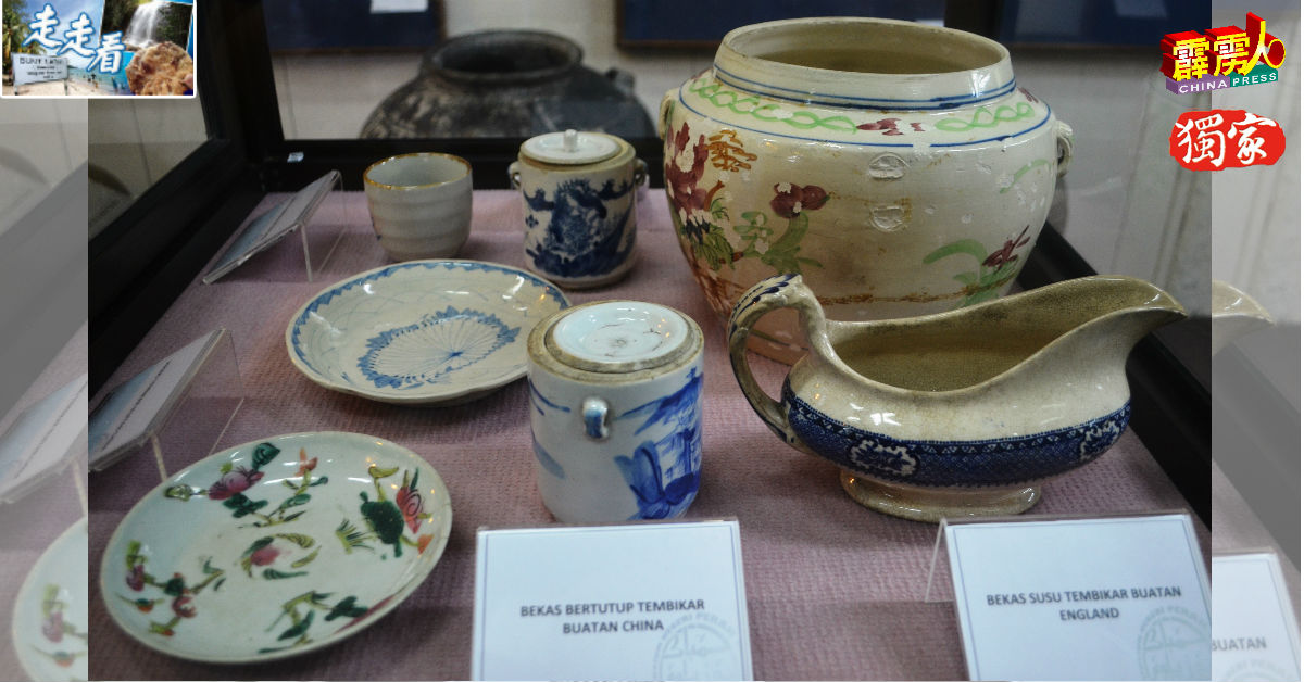 画工精美的中国古陶瓷和英国餐具等文物。