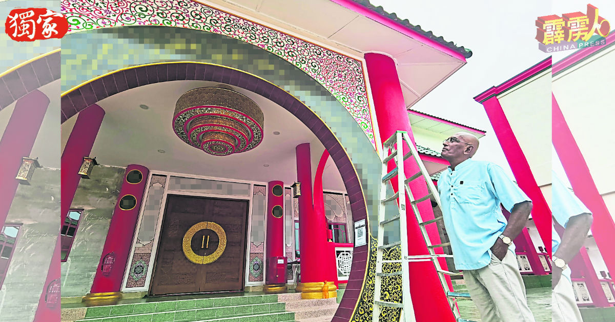 马穆採用华人神庙的屋簷设计、围牆的吉祥花卉图案及圆形的入口拱门设计，让该清真寺整体设计更丰富及多元化。