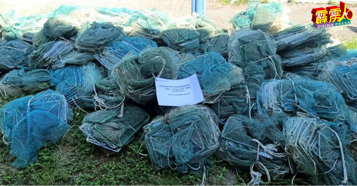霹雳州渔民局充公162个市价约1万6200令吉的非法奎笼。
