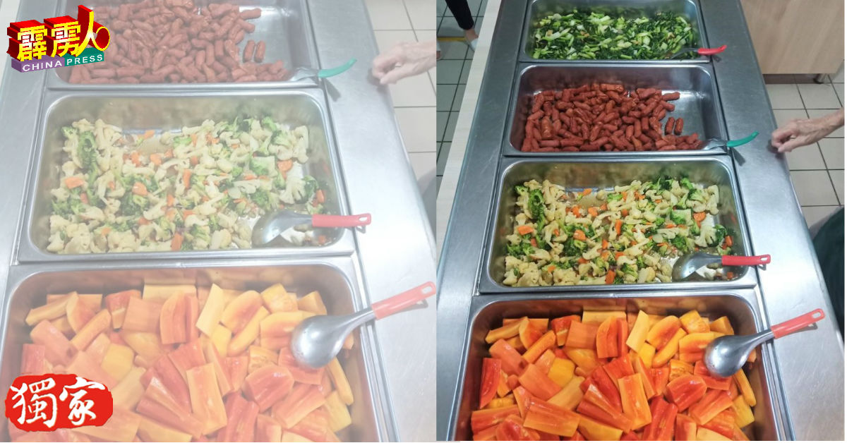 曼绒南华独中食堂为留宿师生每日的餐饮，增加蔬果的分量。