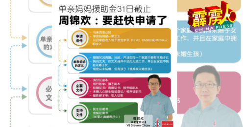 周锦欢：符资格单亲妈妈  勿错过申请一次性RM300援助金