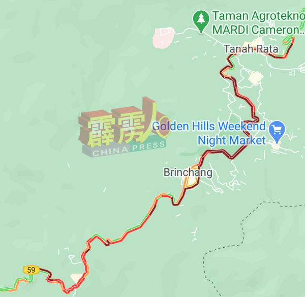 谷歌地图搜索，截至今日3时，碧兰璋与丹那拉打往返路段依旧大塞车。