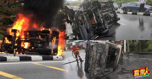 客货车撞四驱车 女司机困车内烧死