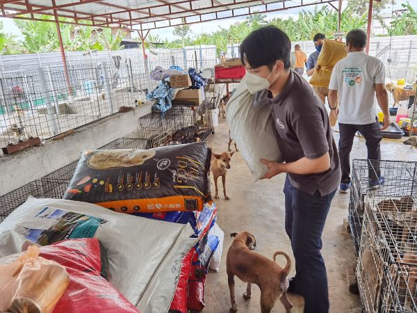 吴培祖等人亲自搬运40包狗粮到浪浪之家。