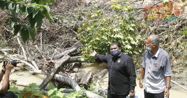甘榜可林下游的京丁河布满了没有人收拾的倒树，左起为阿拉法和阿都阿兹。