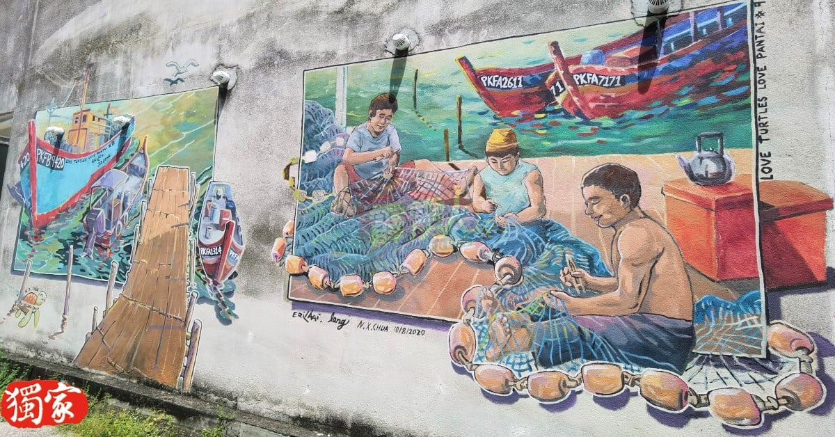 来看看班台渔民的日常生活壁画。