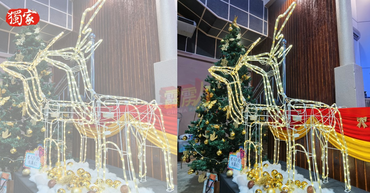 福清教会内设有数棵约10尺圣诞树和数隻驯鹿等传统装饰，非常好看！