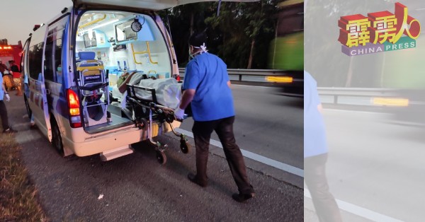 受伤司机被移出罗厘后，交由救护车医务人员接手处理。