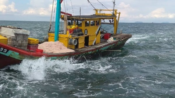 双怡杖的浅海渔船，如常在海上操作。