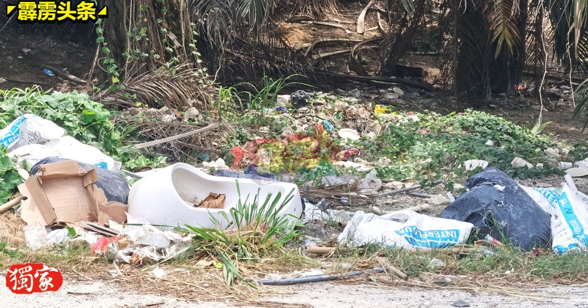 在直落鲁比雅前往红土坎的郊区小路旁，发现有非法垃圾堆。