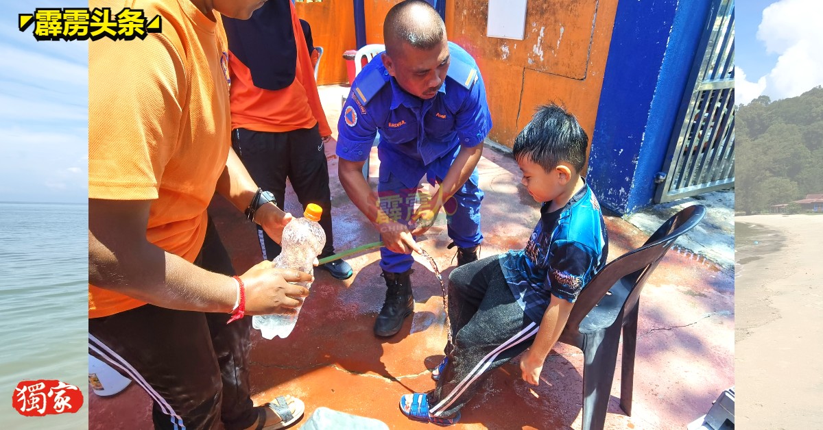 峇鲁（右2）指9月至今，直落峇迪发生水母螫伤民众事件，实际数据已逾10宗。