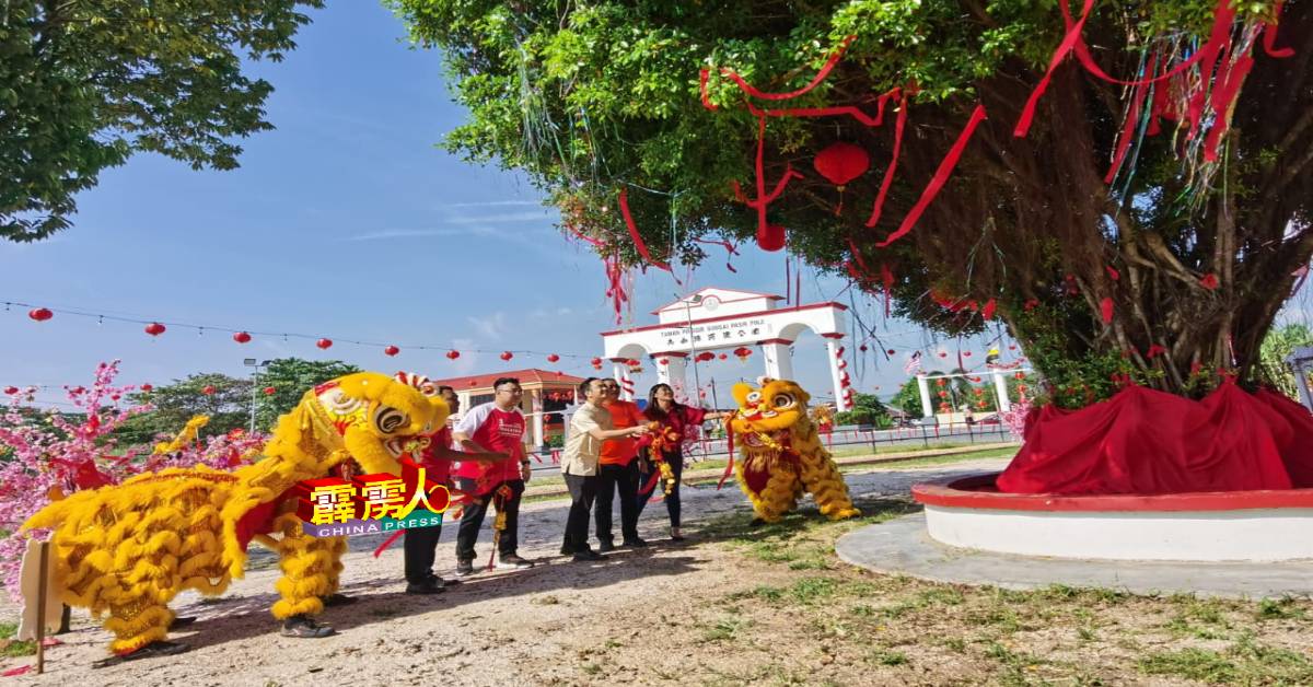 吴锡华（右3起）联合林志安、诺里端及陈淑雯（右起）及雷国强在许愿树一起抛吉物许愿。