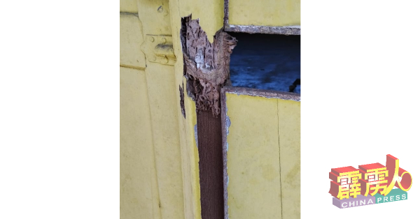 课室的木门柱子遭白蚁侵蚀。
