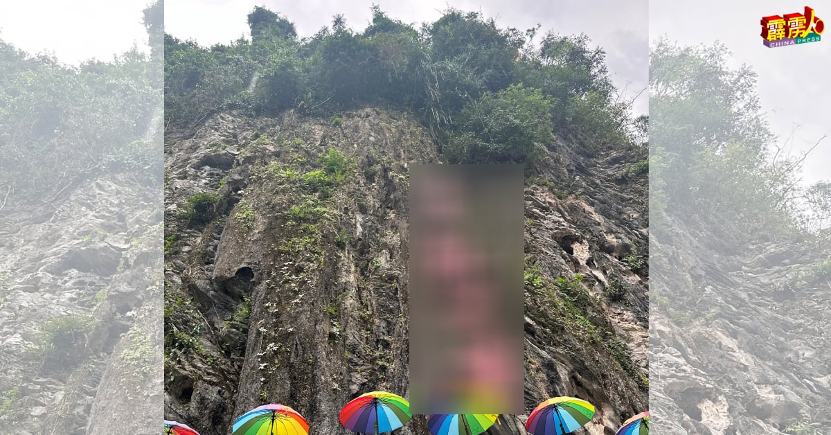 怡保一着名景点区于週一（8日）上午发生逾15公斤重石块从高空坠下，造成一名华裔男子当场被击毙事故。（黄彩仪提供）