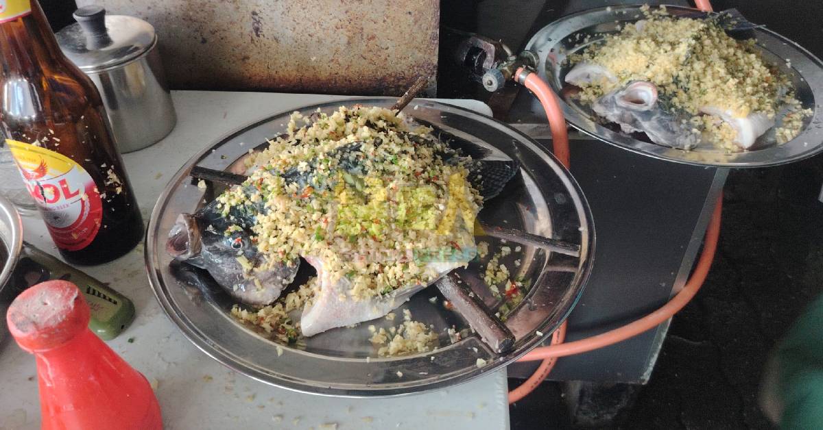 已调制酱料的鱼隻等待蒸煮。