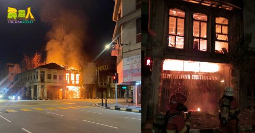 休罗街一店起火  熊熊火光冲天